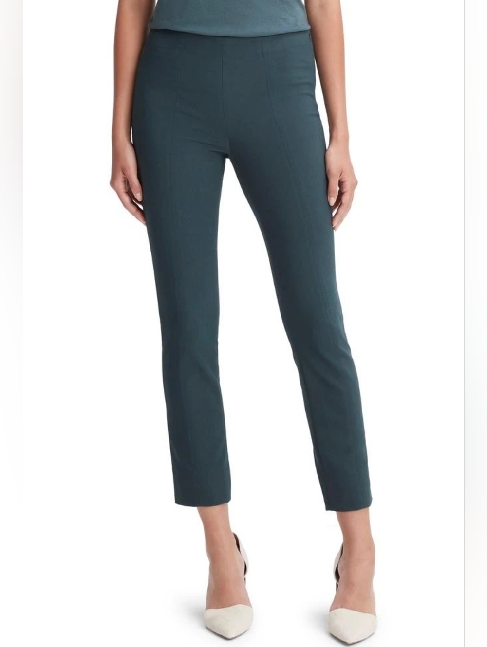 Vince Minimalist Chic Straight-Leg Ankle Pants | Tailored Stretch | Side Zip S